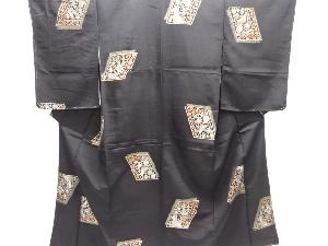 大正ロマン　幾何学模様織り出しお召着物